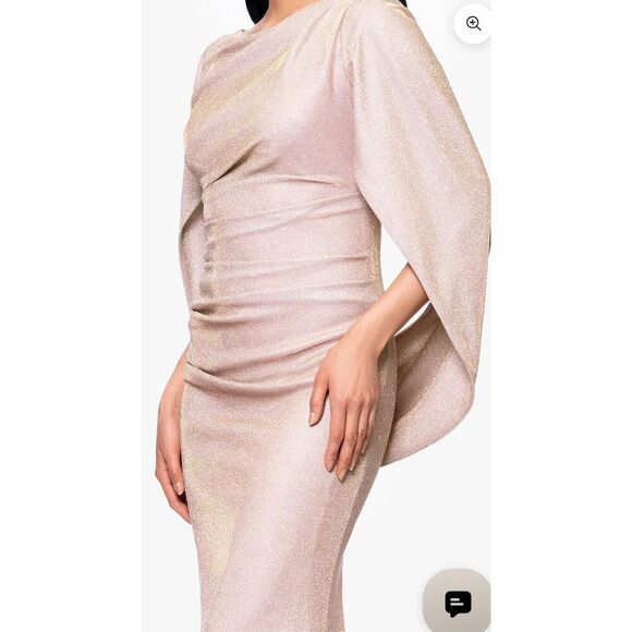 Betsy & Adam Drape Back Boat Neck Galaxy Glitter 3/4 Sleeve Sheath Gown NWT Size - Picture 3 of 11